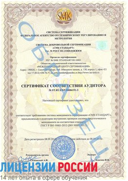 Образец сертификата соответствия аудитора №ST.RU.EXP.00006191-3 Прохладный Сертификат ISO 50001